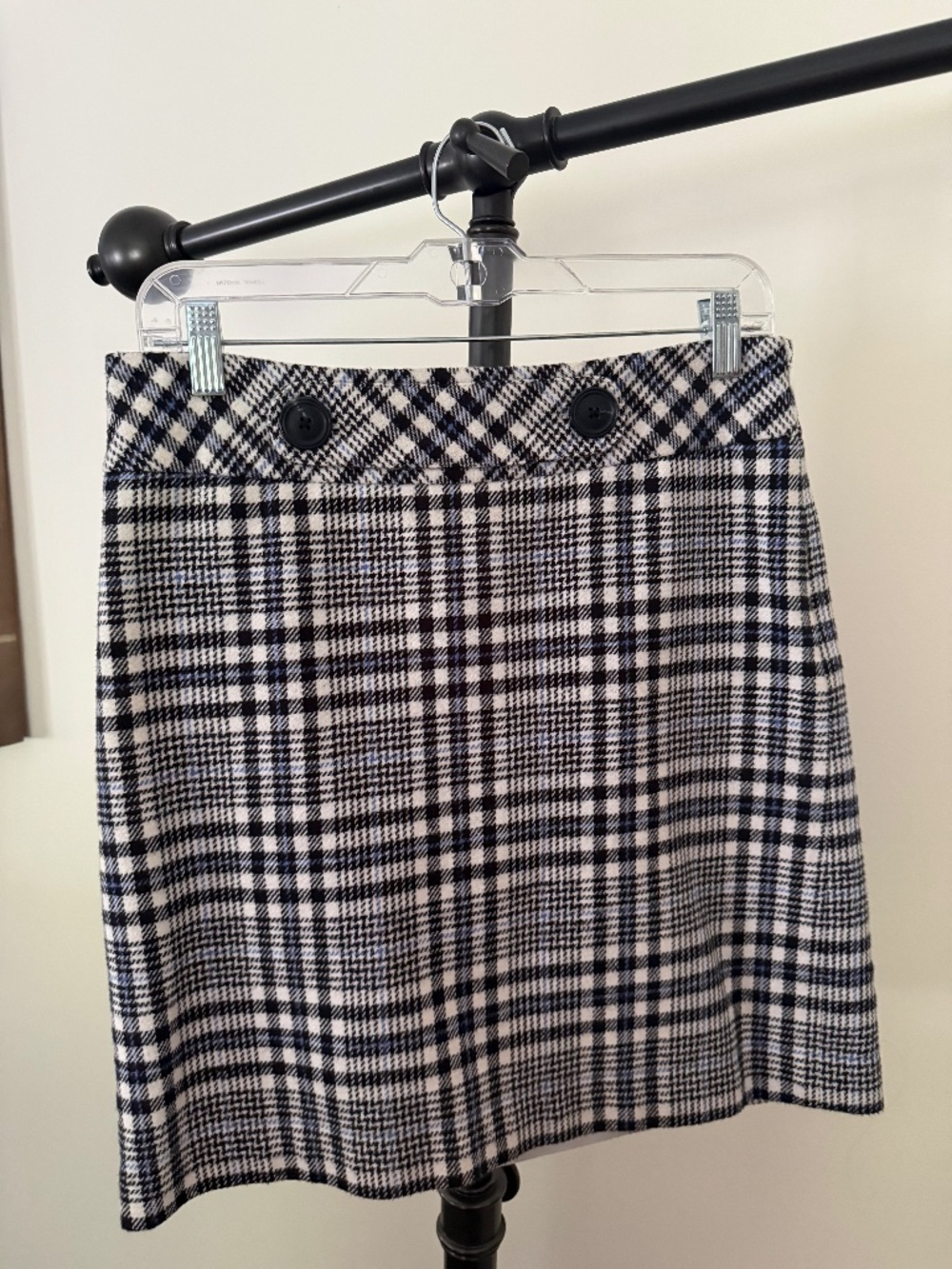 Ann Taylor Plaid Tweed Button Waist Mini Skirt A-Line Lined